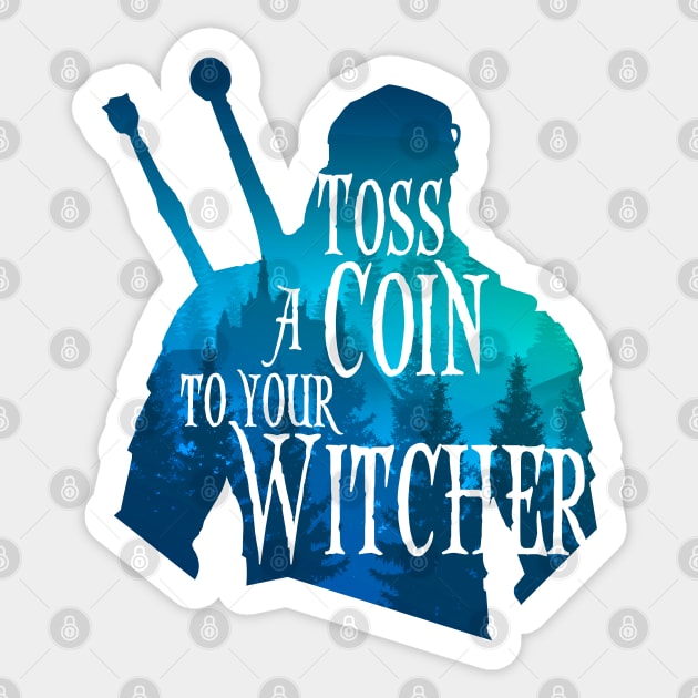 Witcher silhouette: Toss a Coin Sticker by Rackham